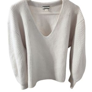 J. Crew Cashmere Balloon-Sleeve V-neck Sweater Cream Large